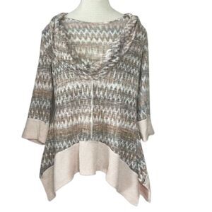 Coco Bianco cream soft multicolor three quarter sleeve cowl neck sweater size M